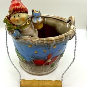 Holiday Planter 6” Bucket Christmas Snowman Church Trees Stars